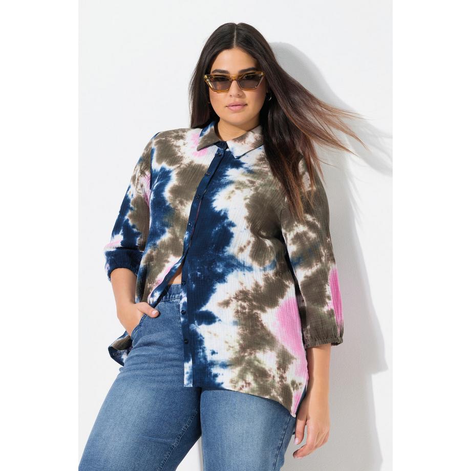 Ulla Popken Blusa Mussola Stampa Batik Collo Camicia Maniche 3/4  