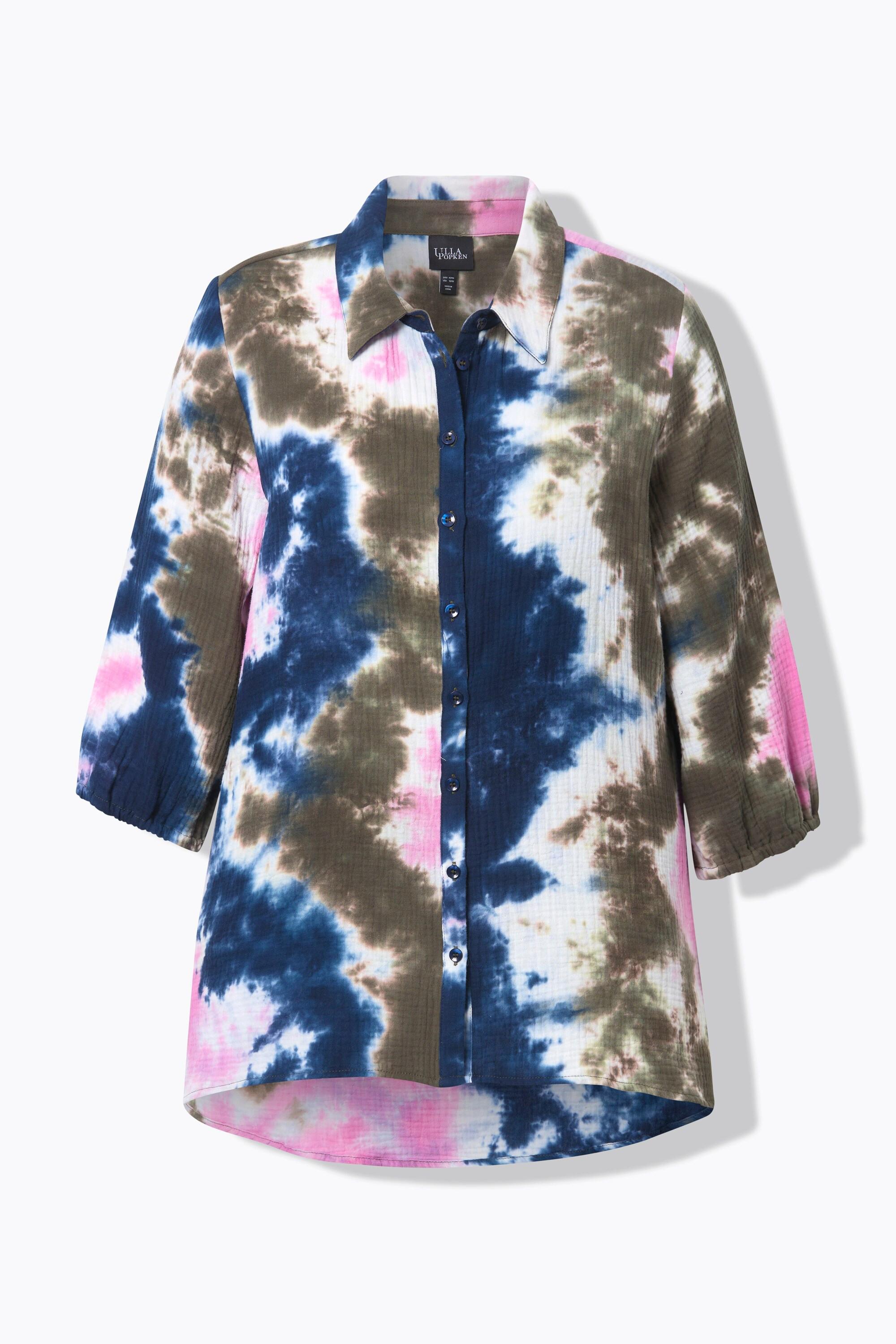 Ulla Popken Blusa Mussola Stampa Batik Collo Camicia Maniche 3/4  