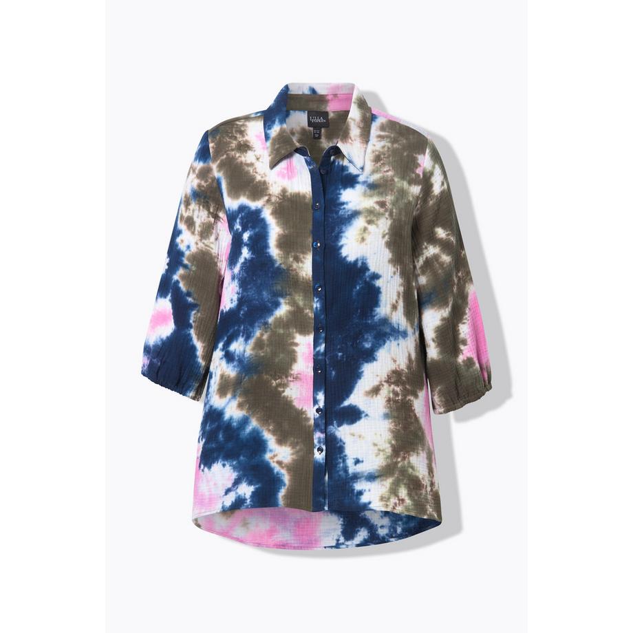 Ulla Popken Blusa Mussola Stampa Batik Collo Camicia Maniche 3/4  