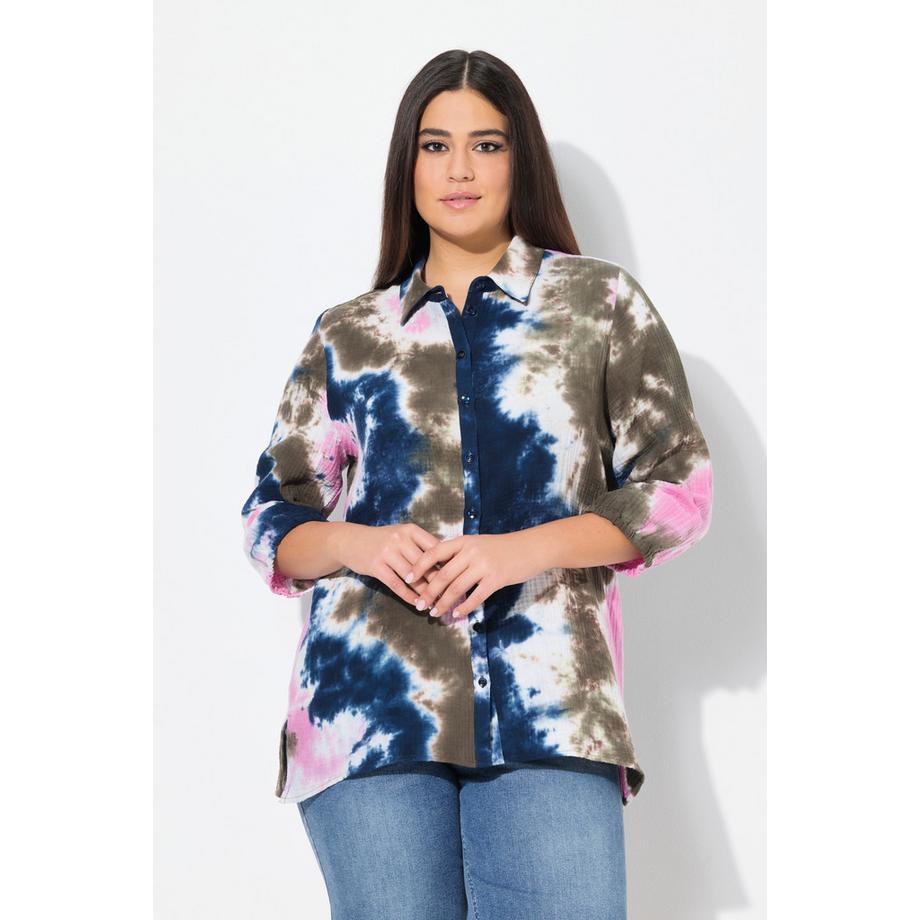 Ulla Popken Blusa Mussola Stampa Batik Collo Camicia Maniche 3/4  