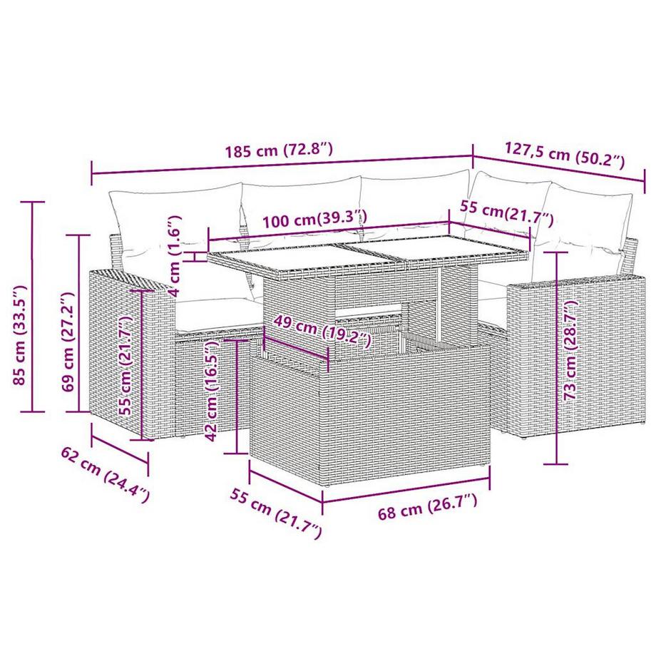 VidaXL set di divani da giardino Polirattan  