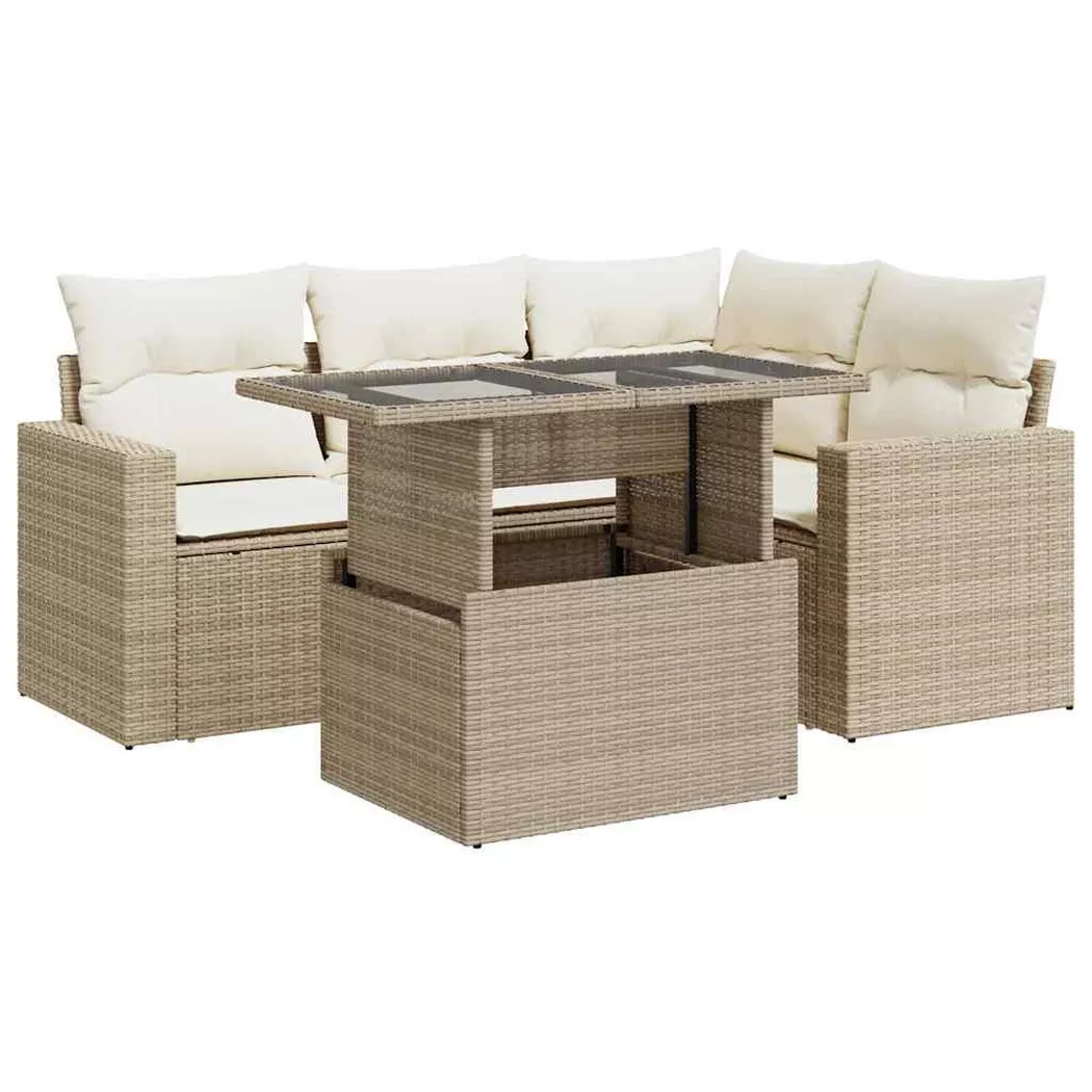 Vidaxl - Salon de jardin avec coussins 5 pcs beige résine tressée