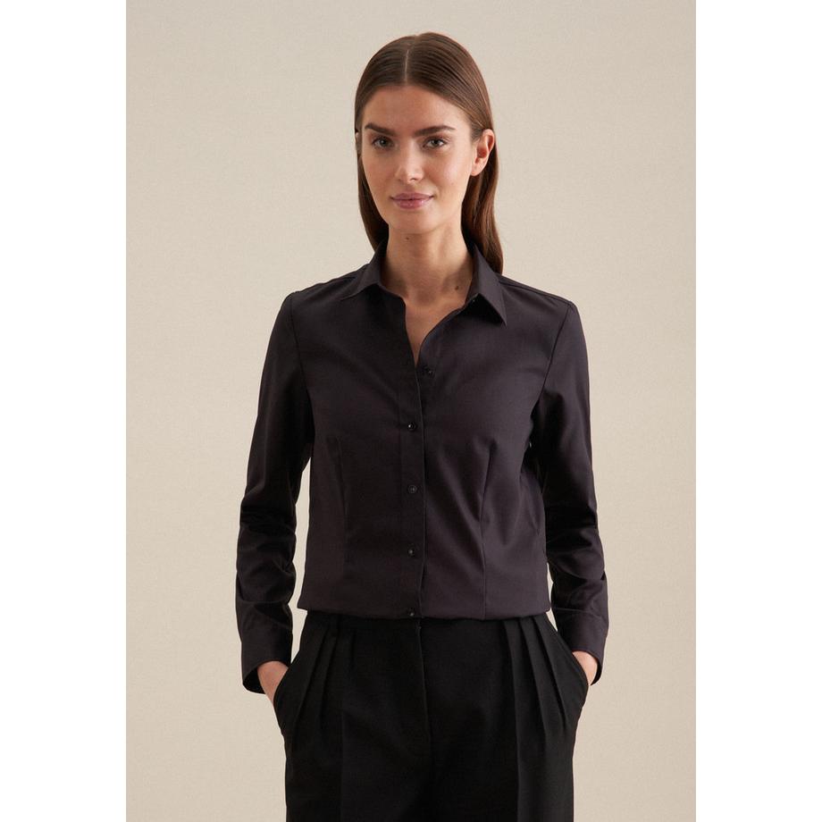 Klassische Bluse Uni Langarm Kragen