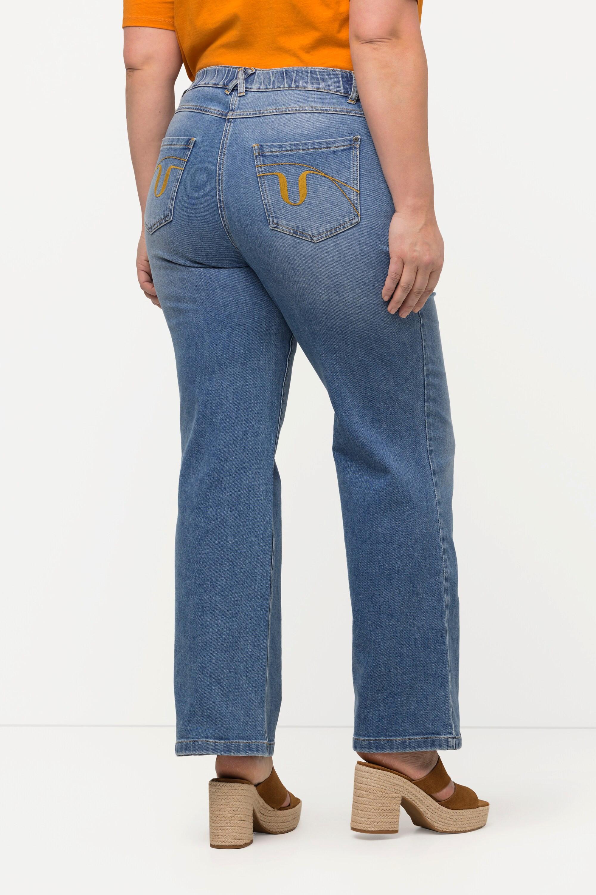 Ulla Popken  Jeans modello Mary in cotone biologico con taglio della gamba ampio e cintura comoda 