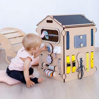 Montessori  MultifunktionsHaus für Kinder, Holzspielzeug - MotorikHaus Pastell 