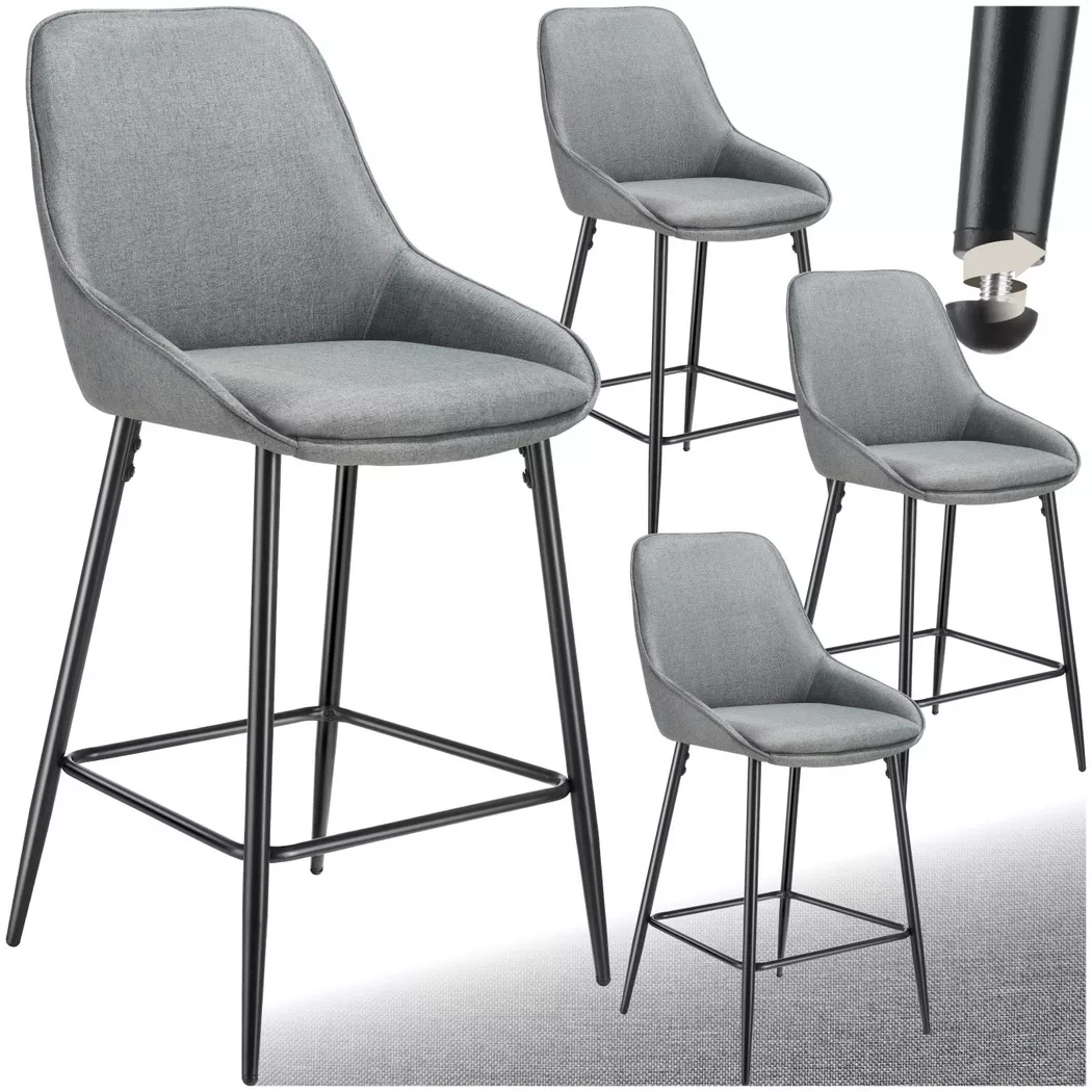 Tectake - Sgabello da bar Siera Imbottito, rivestimento morbido, 4 Stück, Grigio