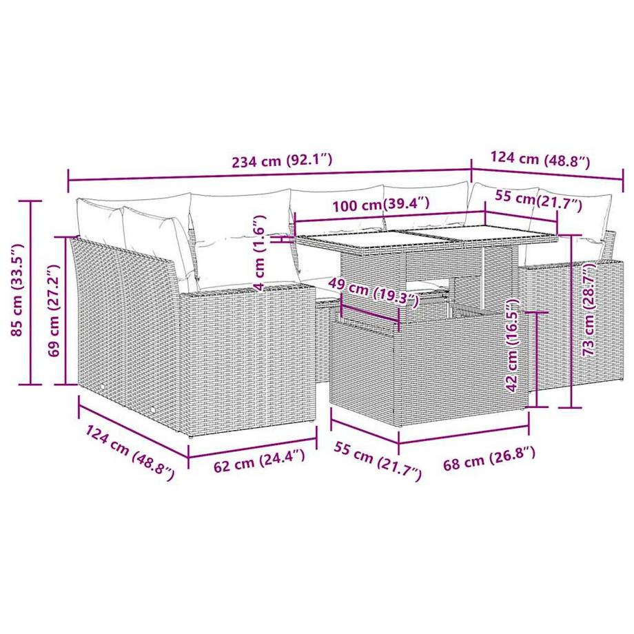 VidaXL Ensemble de canapés de jardin rotin synthétique  
