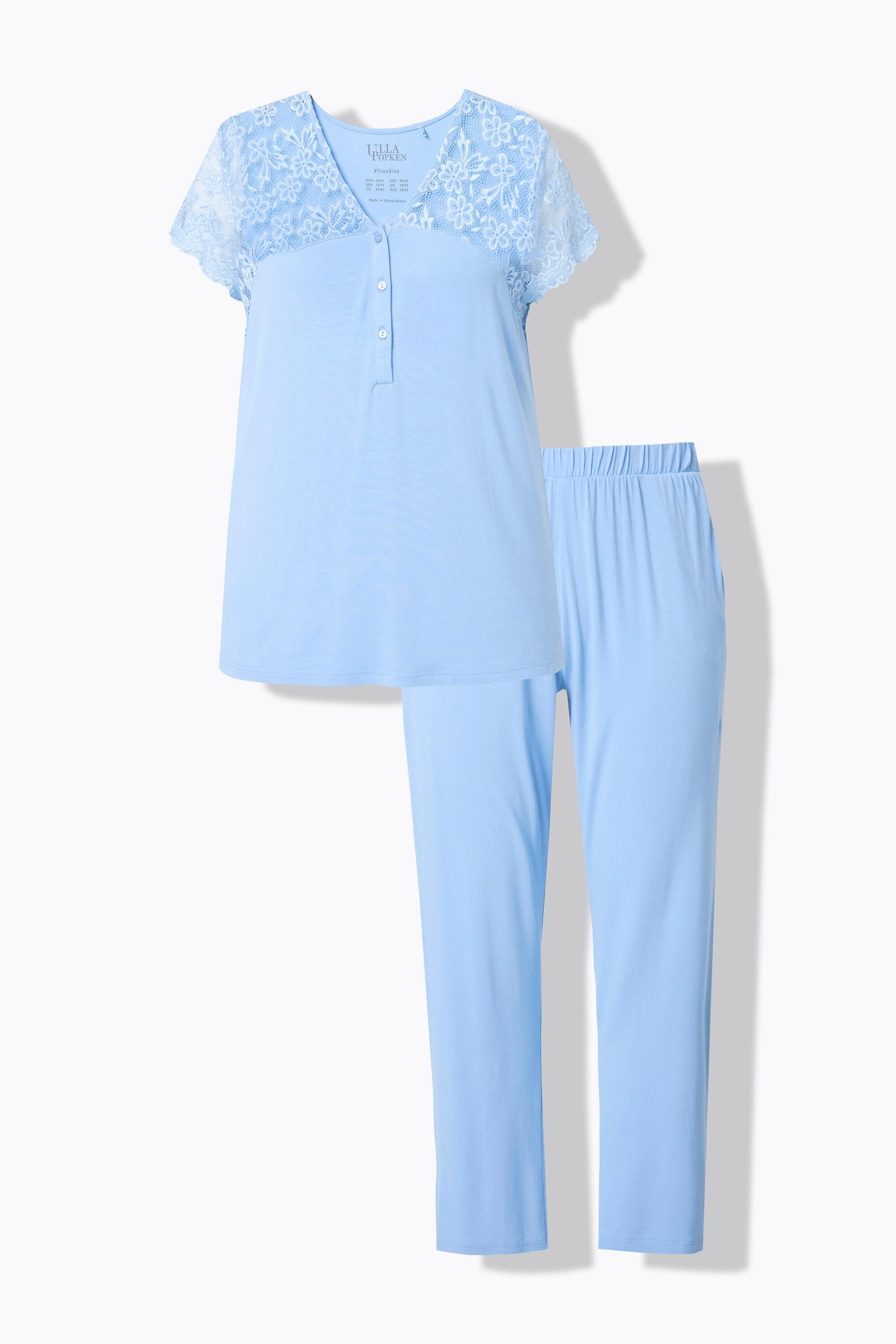 Ulla Popken Pigiama Pizzo Scollo V Maniche Corte Pizzo  