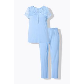 Ulla Popken Pigiama Pizzo Scollo V Maniche Corte Pizzo  