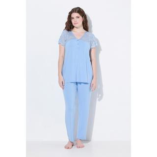 Ulla Popken Pigiama Pizzo Scollo V Maniche Corte Pizzo  