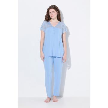 Pigiama con pizzo, scollo a V e mezze maniche di pizzo