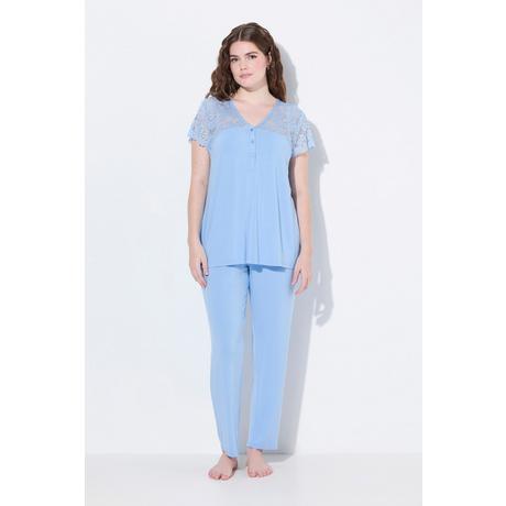 Ulla Popken Pigiama Pizzo Scollo V Maniche Corte Pizzo  