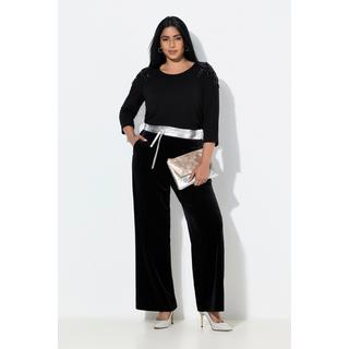 Ulla Popken Pantalon de tailleur en velours coupe évasée ceinture confortable  