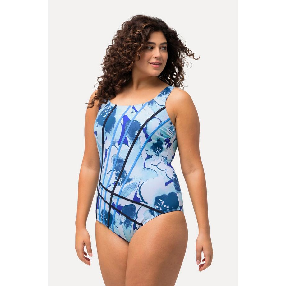 Ulla Popken Maillot de bain fleurs sans bonnets souples décolleté rond  