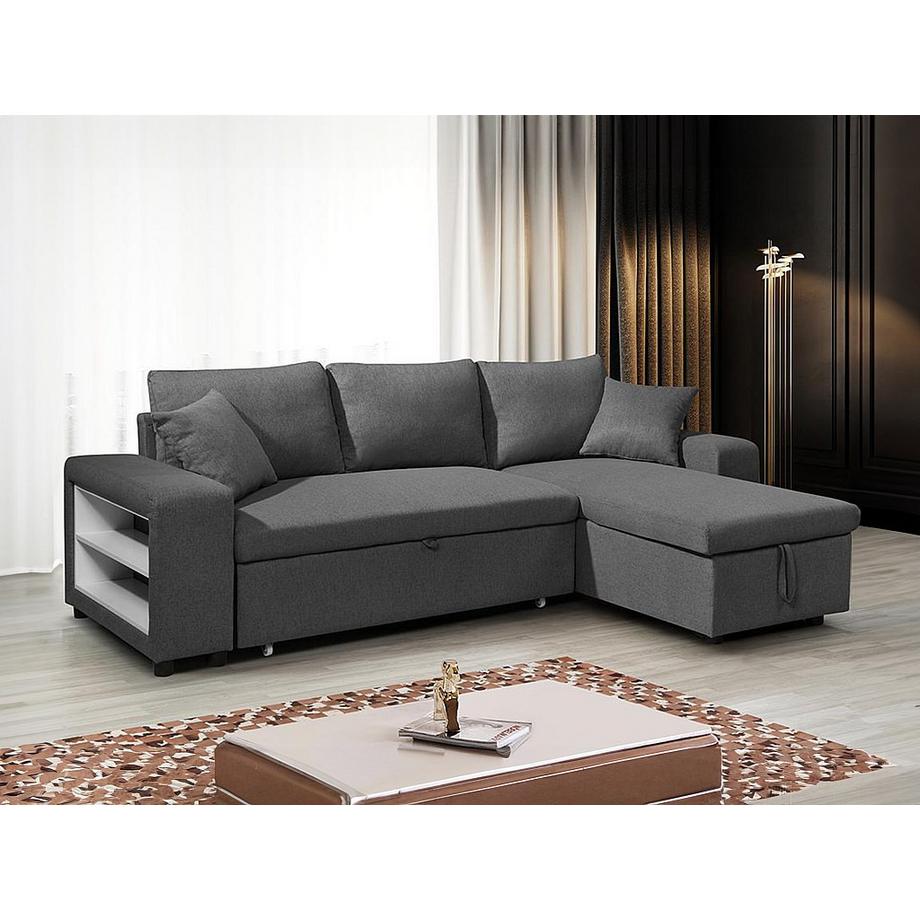 Vente-unique Ecksofa mit Schlaffunktion & Bettkasten + Sessel - Stoff - Anthrazit - SELIM  