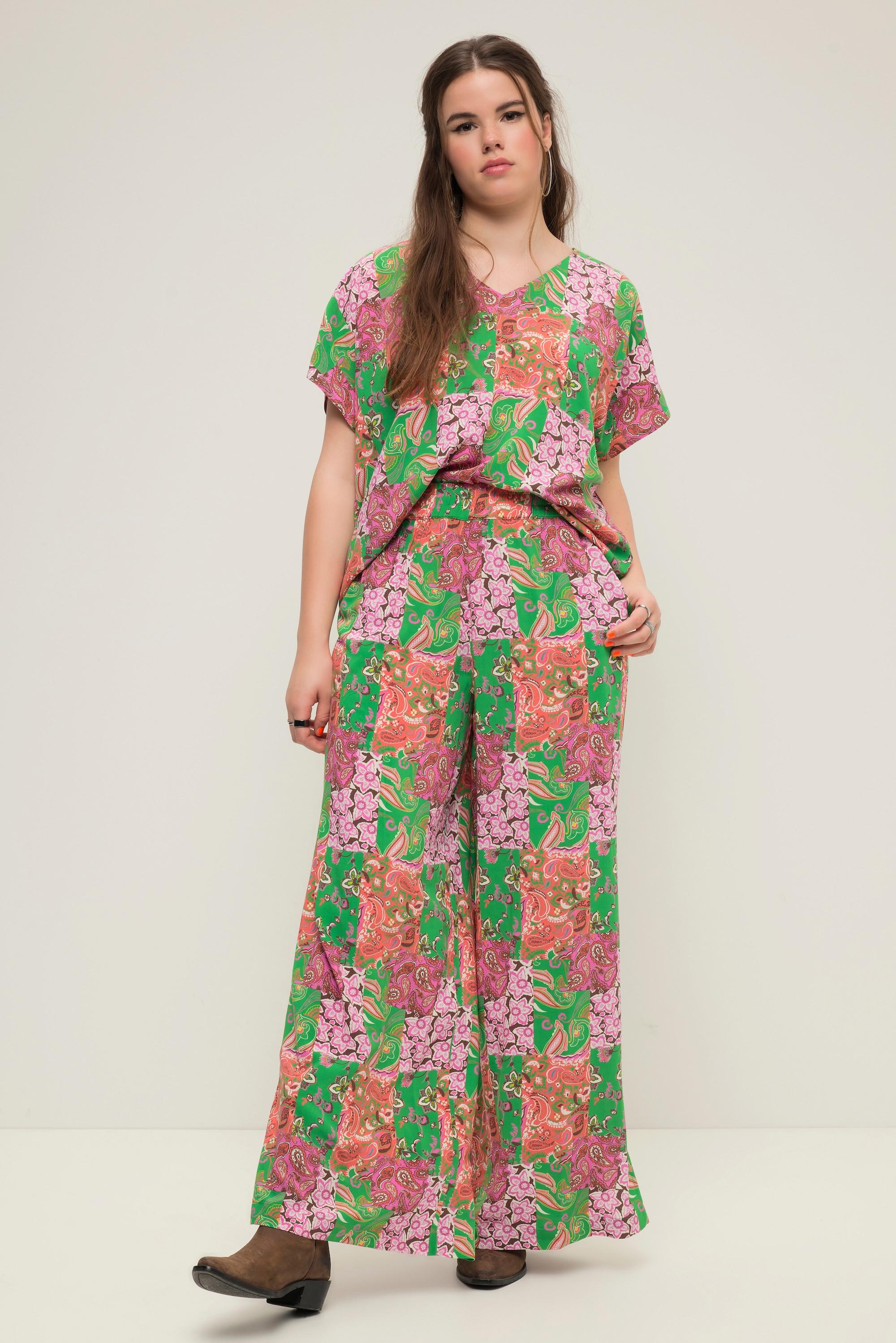 Studio Untold Pantalon Palazzo Coupe Loose Imprimé Patchwork Ourlet Fendu  