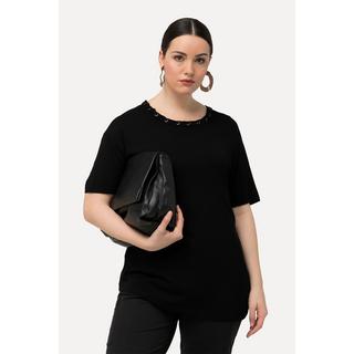 Ulla Popken  T-shirt con occhielli, laccetto, scollo a girocollo e mezze maniche 