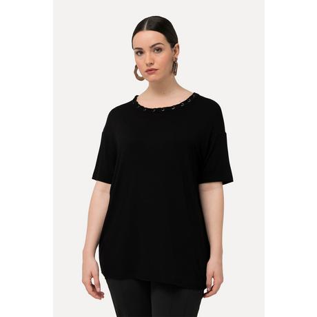 Ulla Popken  T-shirt con occhielli, laccetto, scollo a girocollo e mezze maniche 