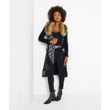 Elegantee Strickjacke mit Kunstfellkragen