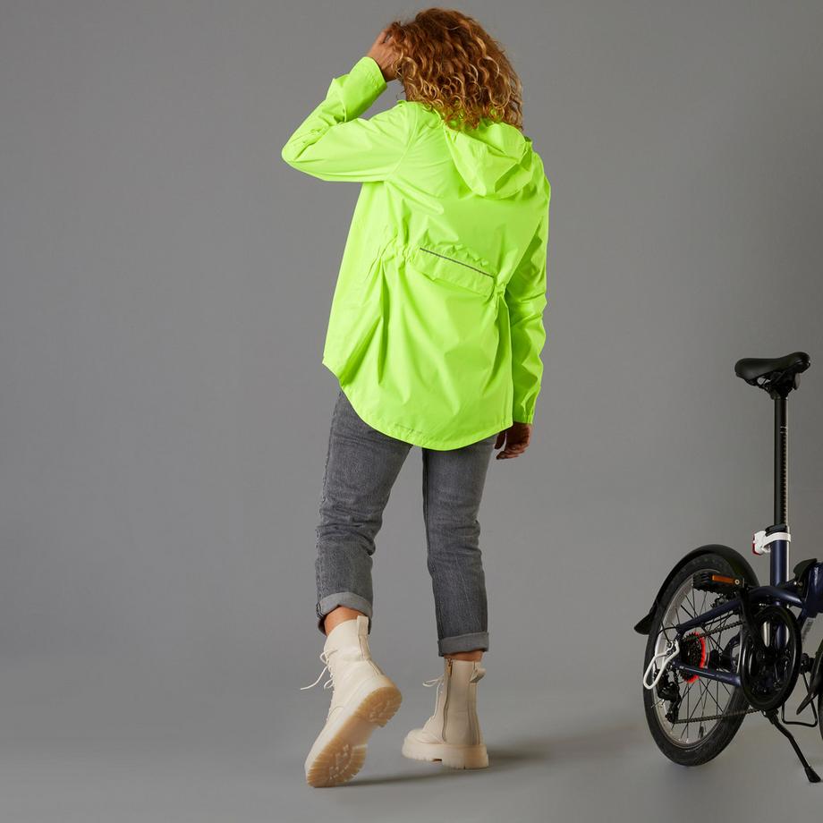 BTWIN City 120 Veste Pluie Vélo Femme Haute Visibilité Jaune Fluo  