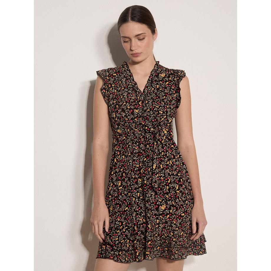 Blumenwald-Rüschen-Ditsy-Kleid