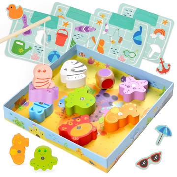 Jeu de canne à pêche avec puzzle de correspondance des couleurs Jeux éducatifs pour les tout-petits Jeu magnétique en bois, jouet de motricité