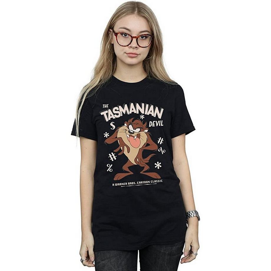 LOONEY TUNES Tasmanian Devil Stampa Vintage T-Shirt Maniche Corte  