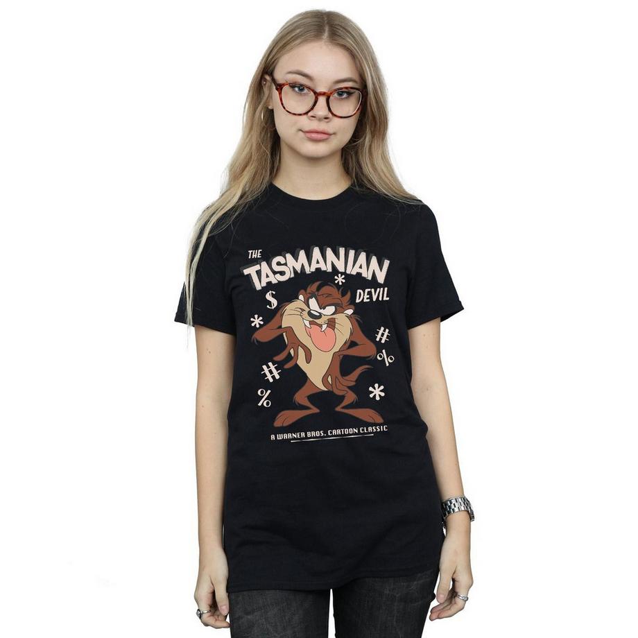 LOONEY TUNES Tasmanian Devil Stampa Vintage T-Shirt Maniche Corte  