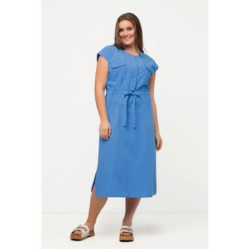 Robe midi, sans manches. Style Utility, avec décolleté en V. Coton bio.