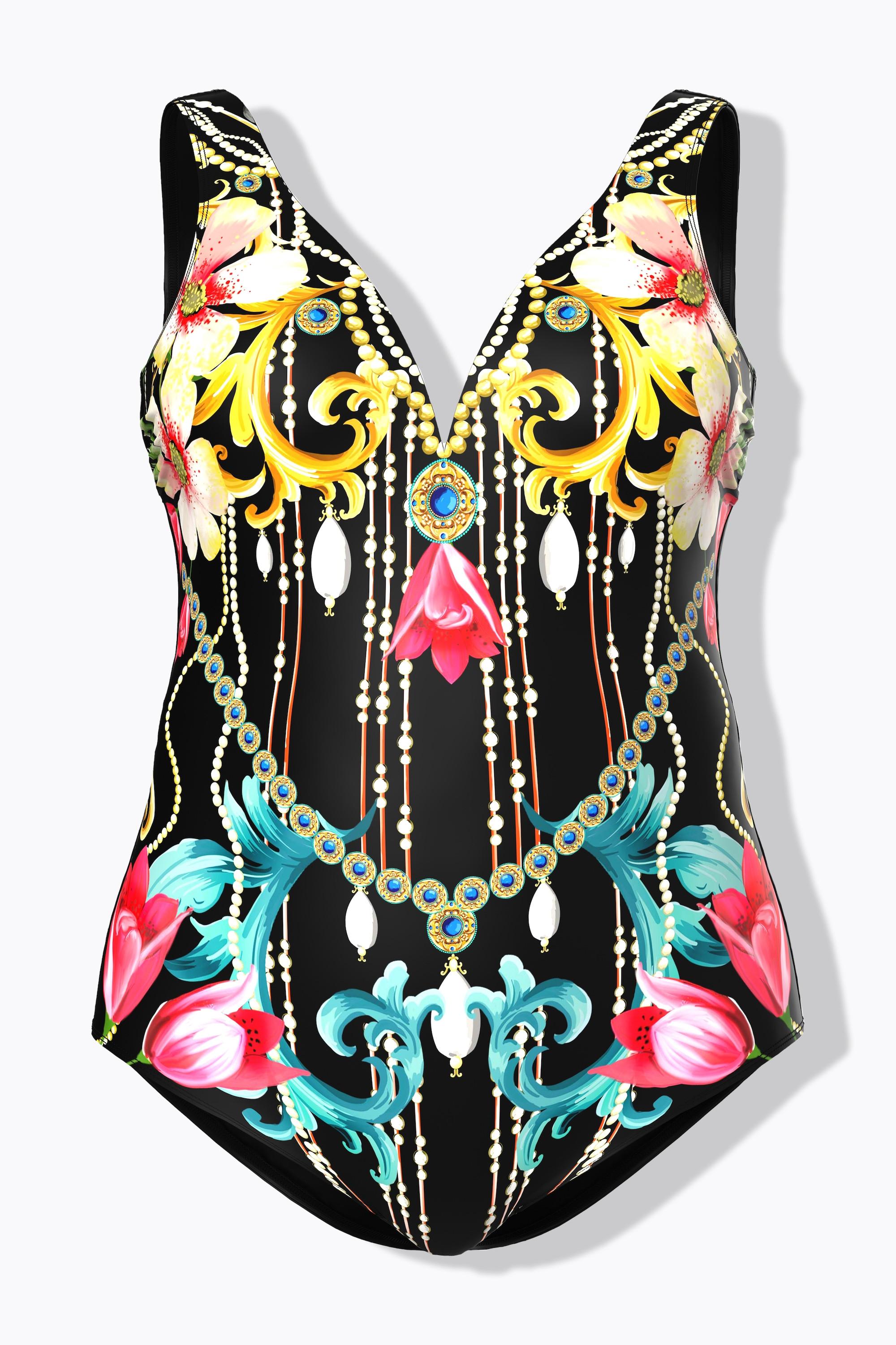 Ulla Popken Maillot de bain Imprimé Baroque Décolleté V Profond Bonnets Souples  