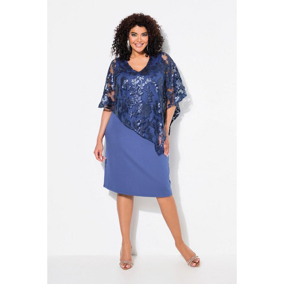 Ulla Popken Robe Jeté Paillettes Col V Manches 3/4  