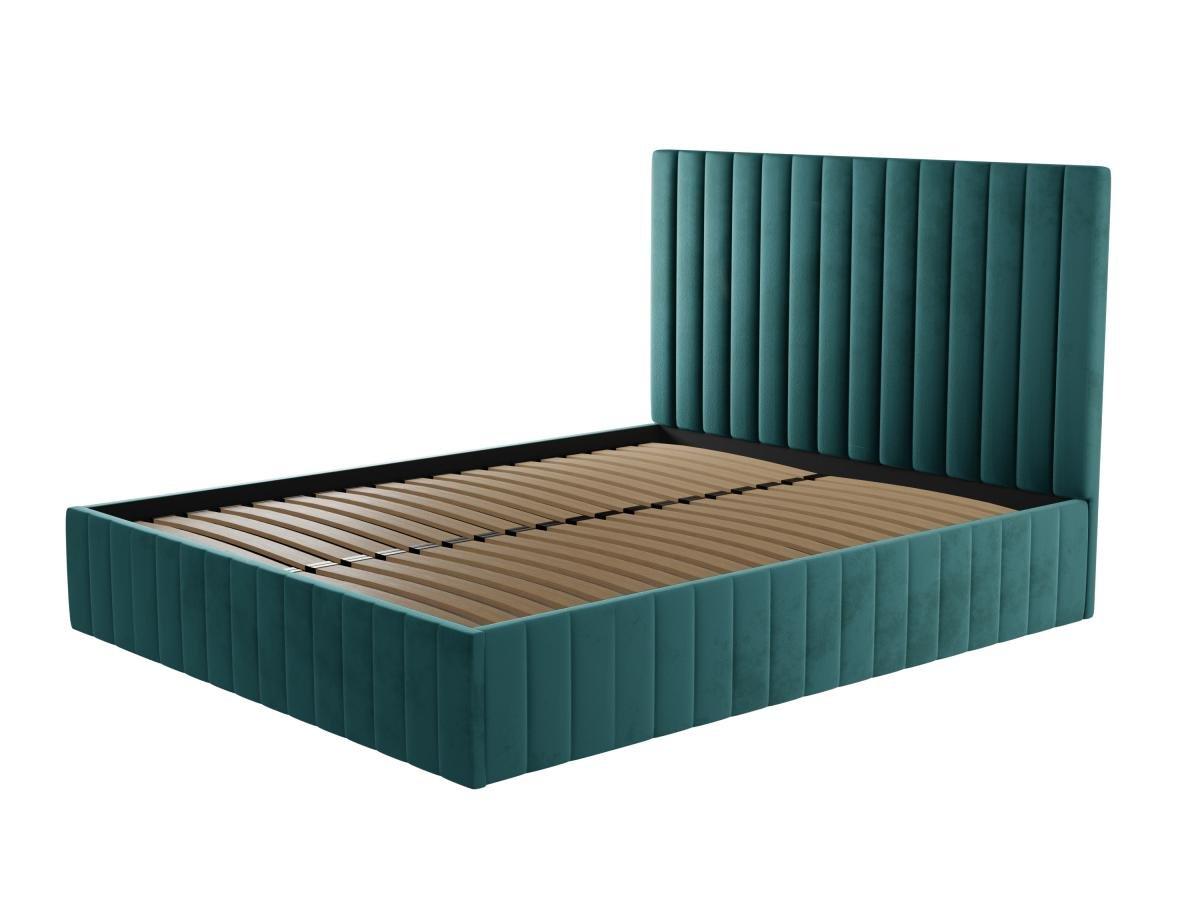 PASCAL MORABITO Bett mit Bettkasten + Matratze - 160 x 200 cm - Bett-Kopfteil mit vertikalen Ziernähten - Samt - Blau - LARALI von Pascal Morabito  