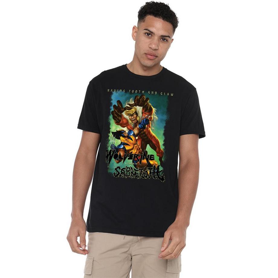 MARVEL  T-ShirtWolverine Versus Sabretooth Heavy Metal 