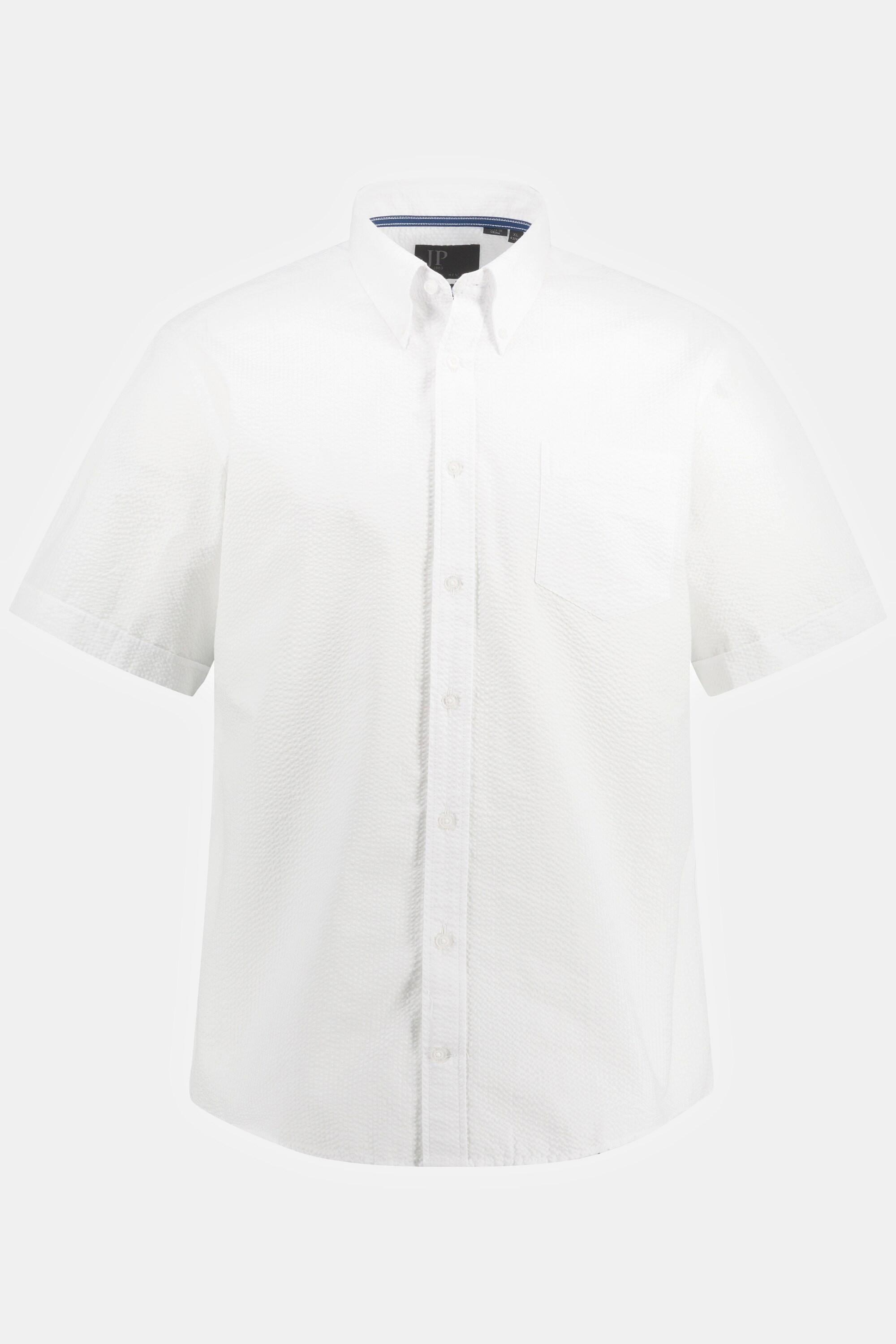 JP1880  Chemise en seersucker à rayures. Manches courtes et col à pointes boutonnées - coupe Modern Fit 