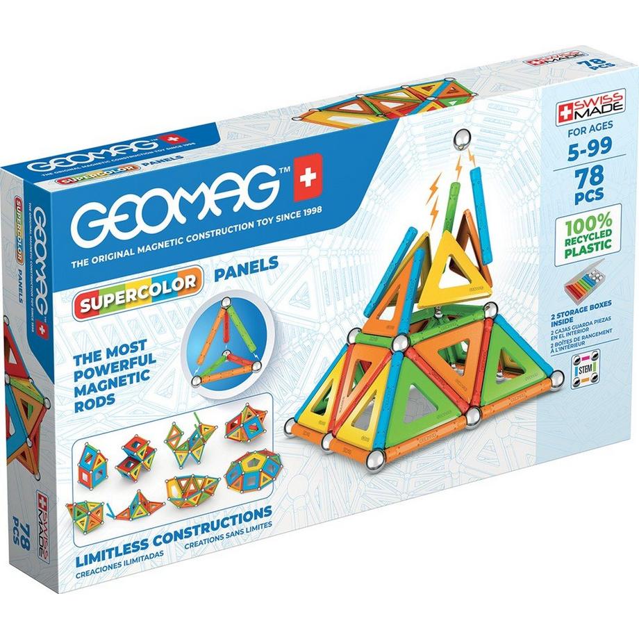 Geomag  Supercolor magnetische Bausteine für Kinder, magnetisches Spielzeug, grüne Kollektion 100 % recyceltes Plastik, 78 Teile 