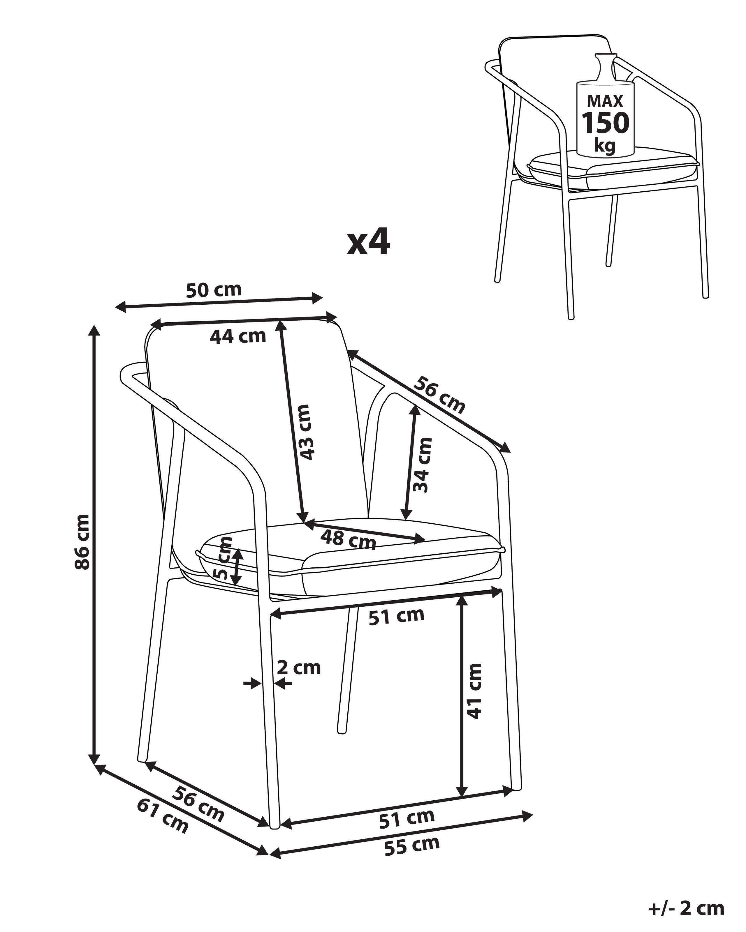 Beliani Set di 4 sedie da giardino con cuscini en Alluminio Minimalista ASCIANO  