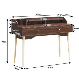 B2X Schreibtisch Computertisch mit Schublade Bürotisch aus Massivholz PC-Arbeitsplatz Konsolentisch Braun  