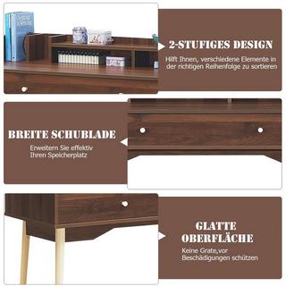 B2X Schreibtisch Computertisch mit Schublade Bürotisch aus Massivholz PC-Arbeitsplatz Konsolentisch Braun  