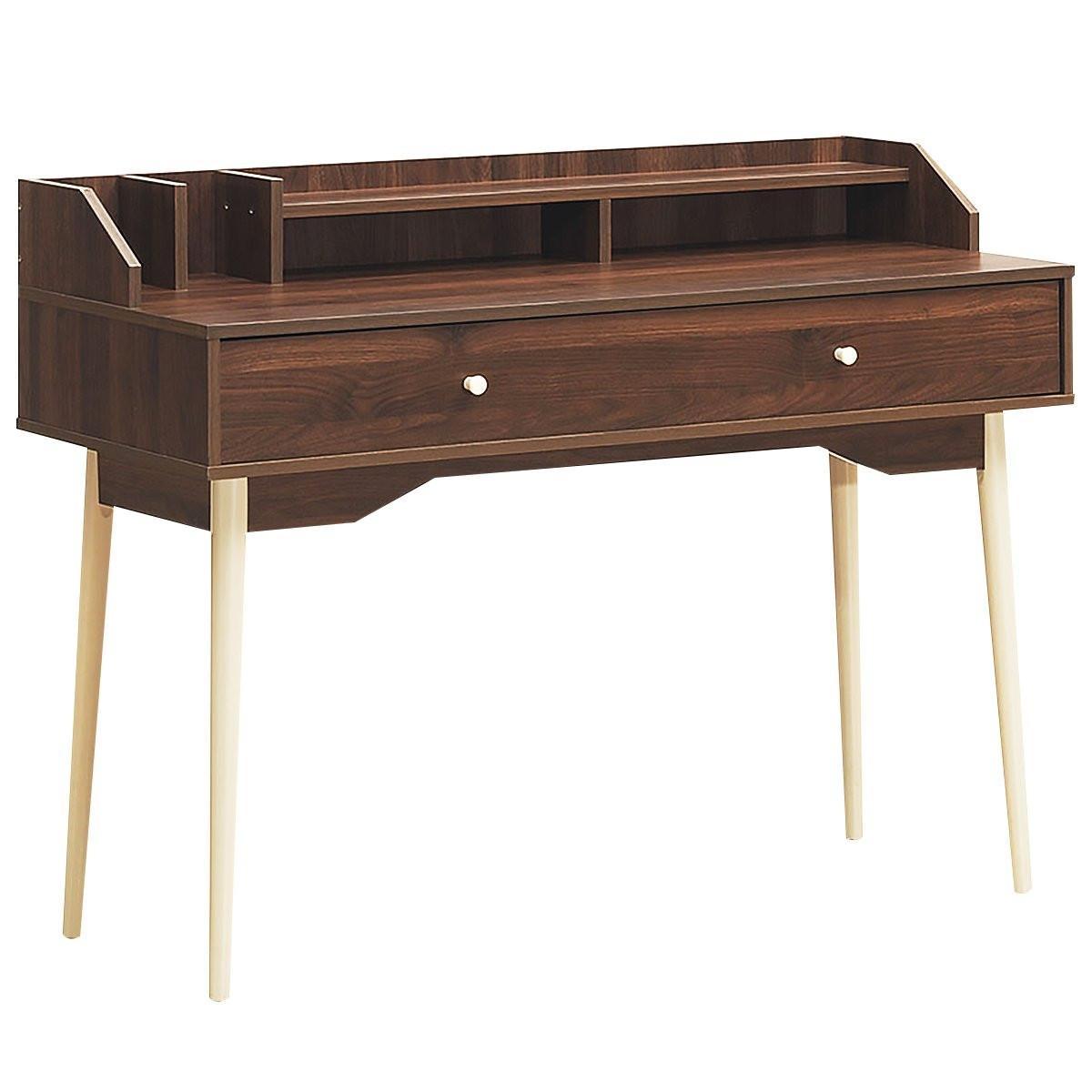 B2X Schreibtisch Computertisch mit Schublade Bürotisch aus Massivholz PC-Arbeitsplatz Konsolentisch Braun  