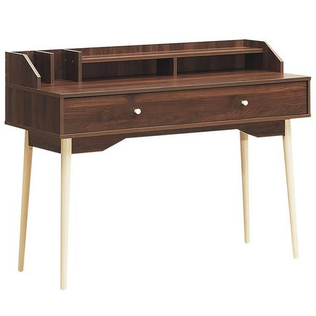 B2X Schreibtisch Computertisch mit Schublade Bürotisch aus Massivholz PC-Arbeitsplatz Konsolentisch Braun  