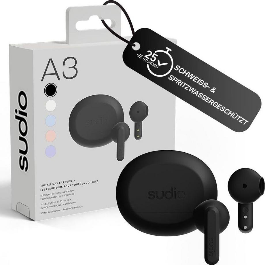 SUDIO  SUDIO Casque A3 Noir Intra-auriculaire True Wireless 