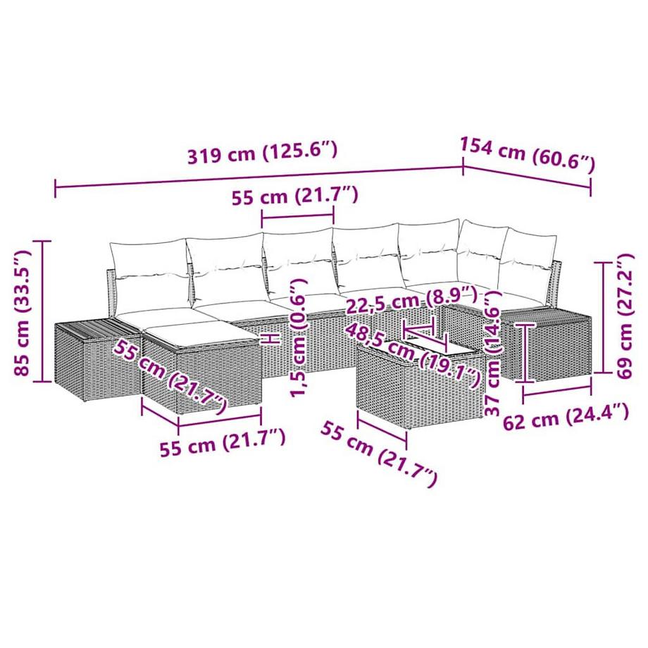 VidaXL Sectionnel extérieur poly rattan  