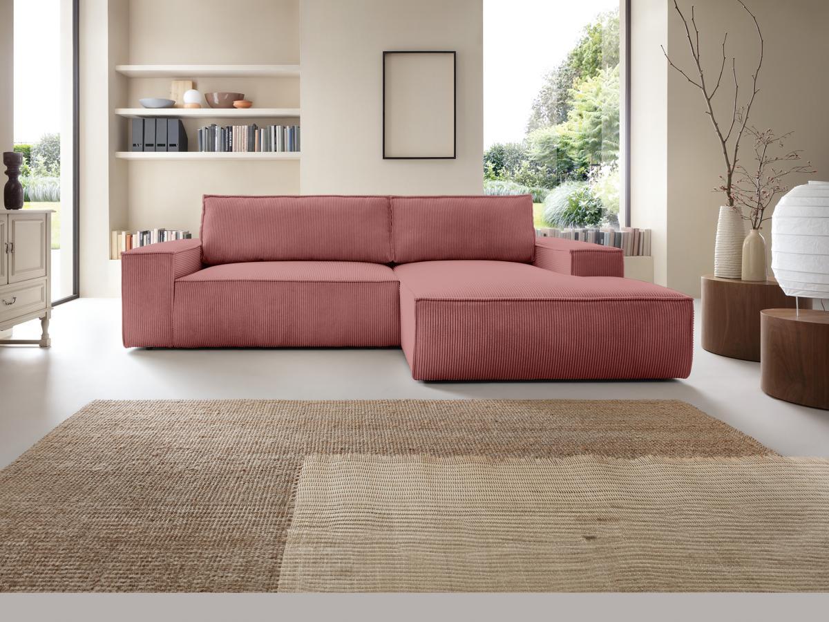 Vente-unique Ecksofa mit Schlaffunktion - Ecke rechts - Cord - Rosa - AMELIA  