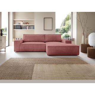 Vente-unique Ecksofa mit Schlaffunktion - Ecke rechts - Cord - Rosa - AMELIA  