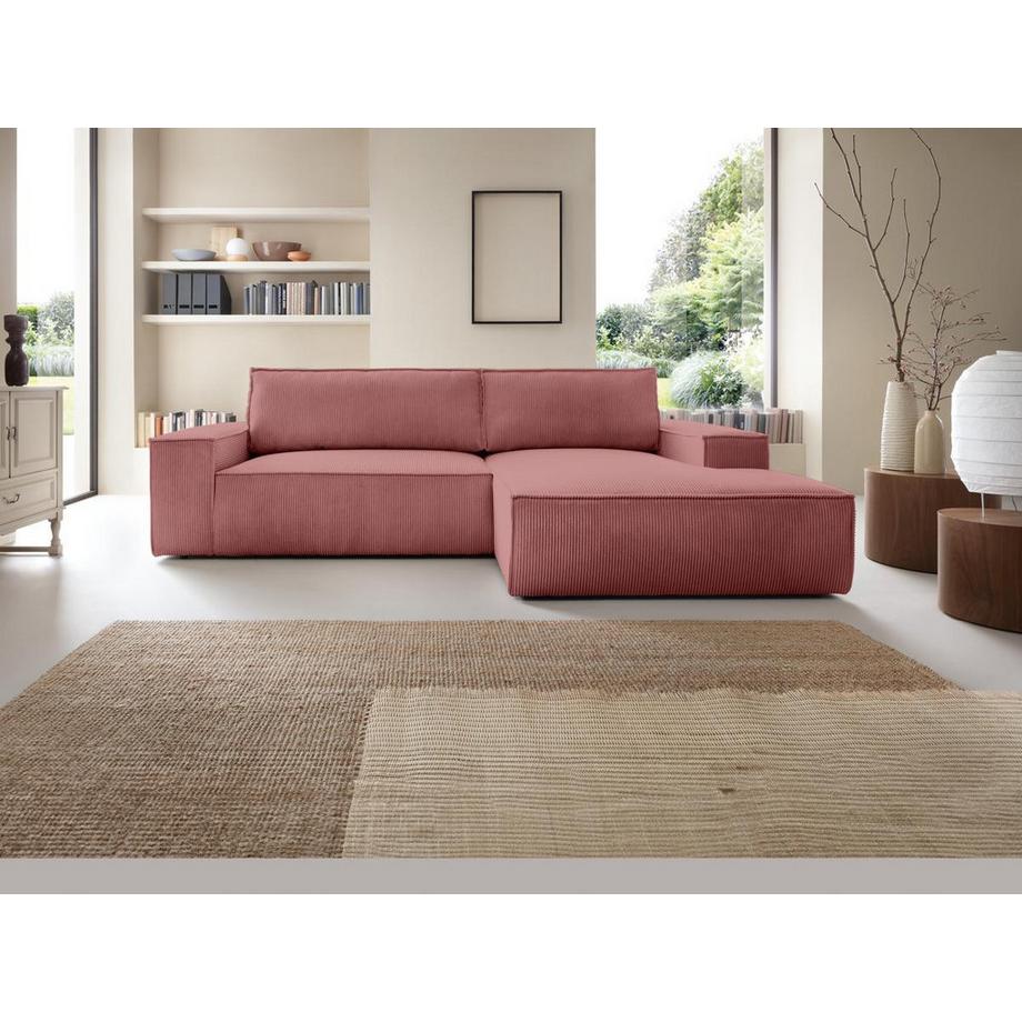 Vente-unique Ecksofa mit Schlaffunktion - Ecke rechts - Cord - Rosa - AMELIA  