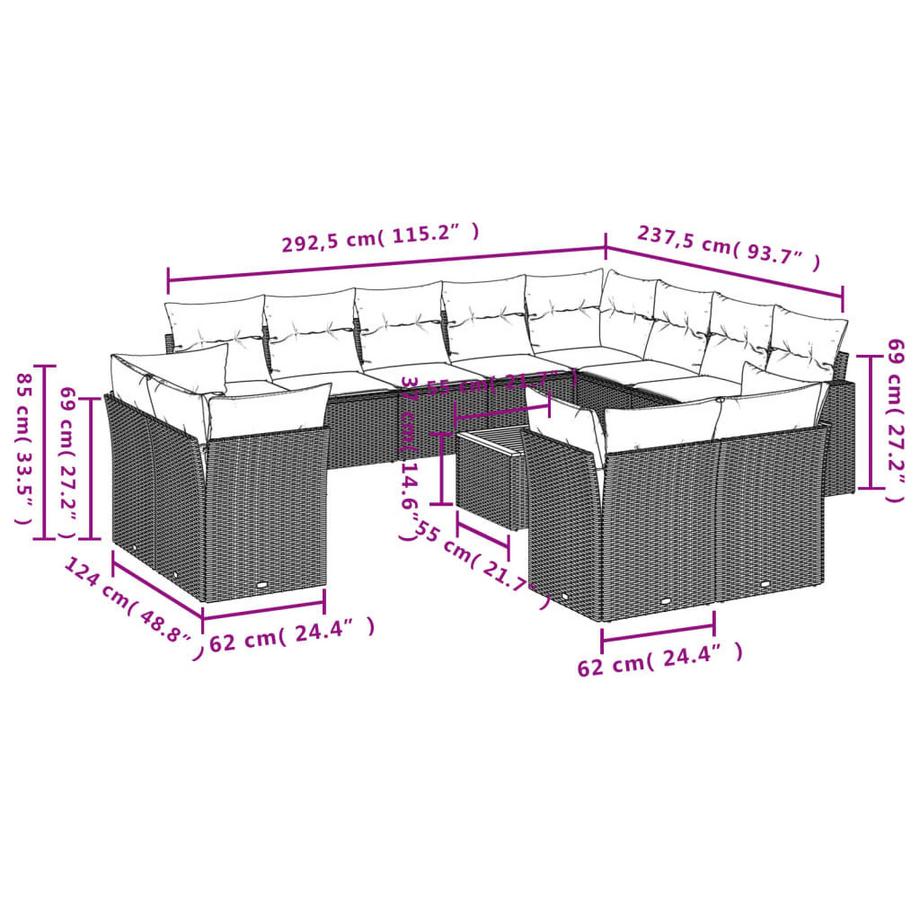 VidaXL Ensemble de canapés de jardin rotin synthétique  