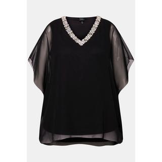 Ulla Popken  Blusa a doppio strato di chiffon con scollo a V e mezze maniche 