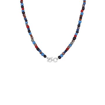 Halskette Glas Beads Blau T-Bone Verschluss 925 Silber