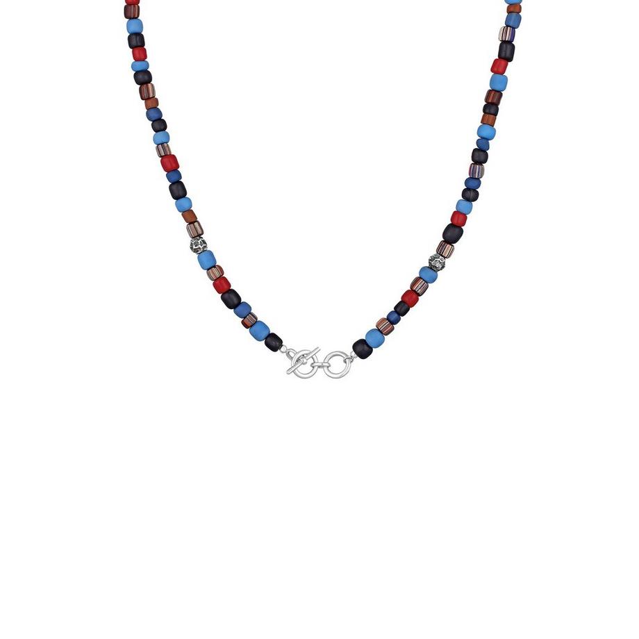 Halskette Glas Beads Blau T-Bone Verschluss 925 Silber