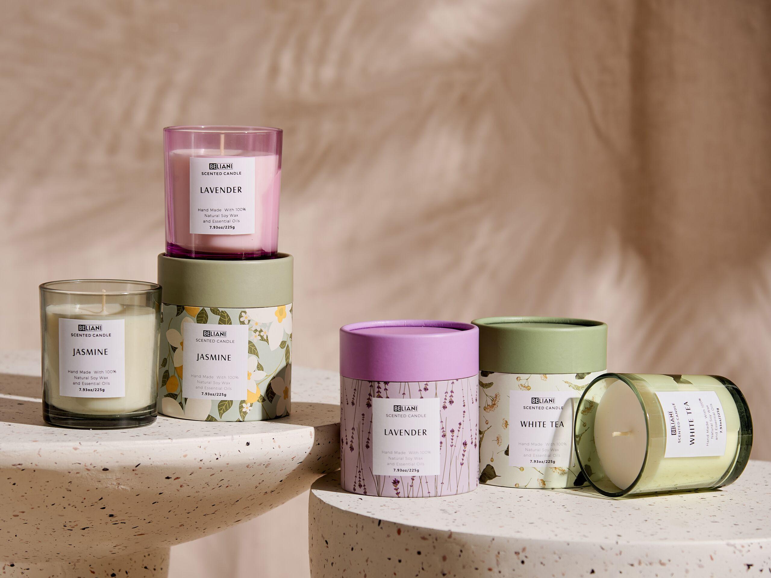 Beliani Set di 3 Candele Profumate en Cera di Soia COLORFUL BARREL  